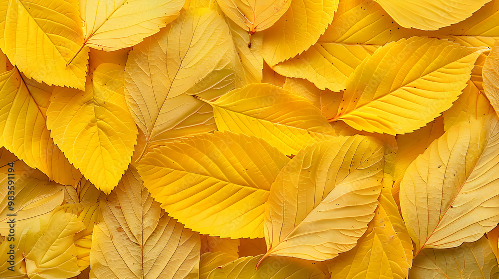 A Close-Up View of Delicate Yellow Autumn Leaves, Creating a Golden Texture Pattern, Nature's Beauty Displayed in Detail A Close-Up View of Delicate Yellow Autumn Leaves, Creating a Golden Texture Pattern, Nature's Beauty Displayed in Detail