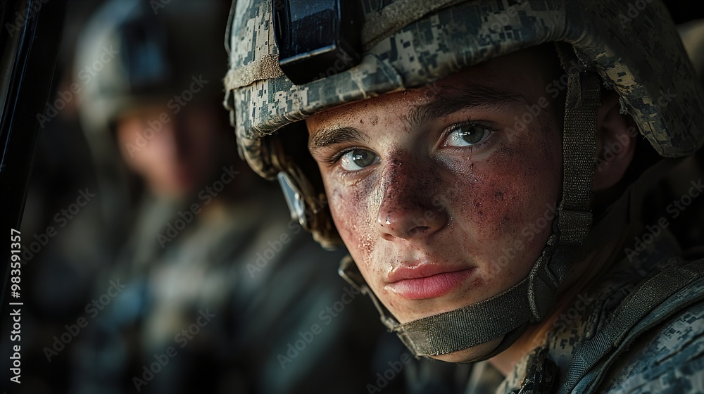 Close Up Portrait Of A Determined Soldier In Camouflage Close Up Portrait Of A Determined Soldier In Camouflage