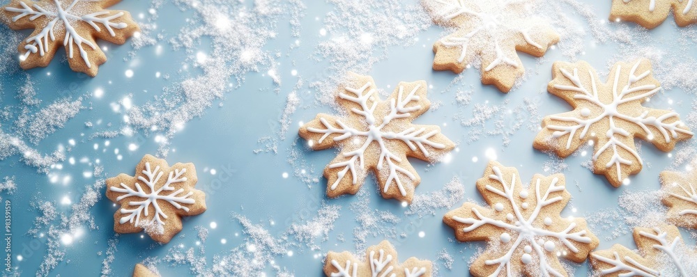 Delightful snowflake cookies adorned with icing. Perfect for winter celebrations and festive gatherings, adding a sweet touch. Delightful snowflake cookies adorned with icing. Perfect for winter celebrations and festive gatherings, adding a sweet touch.