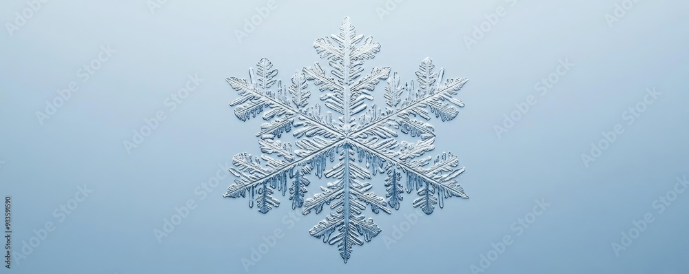 A delicate snowflake displayed against a soft blue background, showcasing intricate patterns and winter beauty. A delicate snowflake displayed against a soft blue background, showcasing intricate patterns and winter beauty.