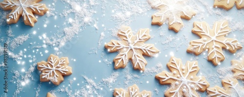 Delightful snowflake cookies adorned with icing. Perfect for winter celebrations and festive gatherings, adding a sweet touch.