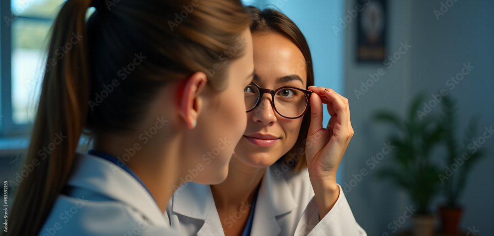 Optician Fitting Glasses for Young Female Patient Optician Fitting Glasses for Young Female Patient