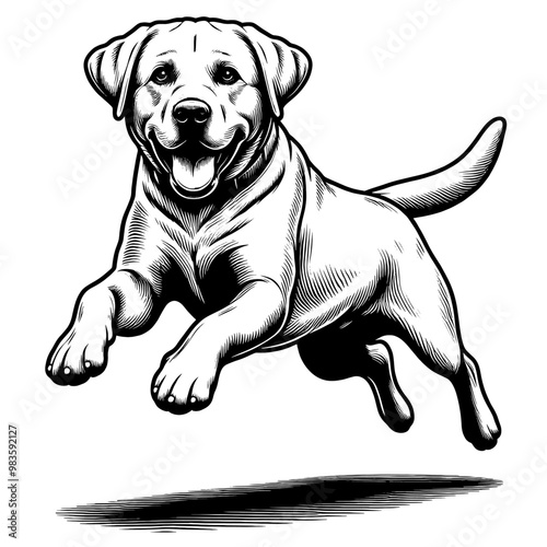 Hand drawn Cute labrador dog in full-body, vector sketch isolated on white background.	