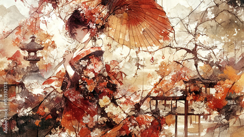 oiran, sumi-e, ink painting, Japanese painting, red light district, gorgeous, beautiful, kimono, hairpin, edo period, meiji, japan, sex appeal, traditional