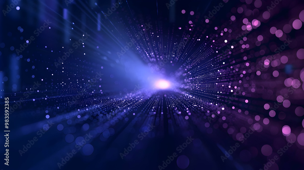 Naklejka premium Abstract Blue and Purple 3D Background with Bokeh Lights and Sparkling Particles