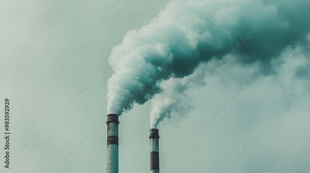 Smoky Industrial Chimneys Releasing Pollutants into the Atmosphere of an Urban Landscape Smoky Industrial Chimneys Releasing Pollutants into the Atmosphere of an Urban Landscape