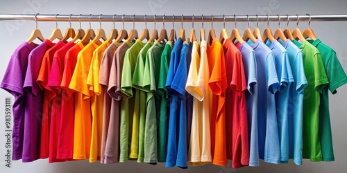 Collection of Colorful Shirts Hanging on a Rack with Copy Space for Text