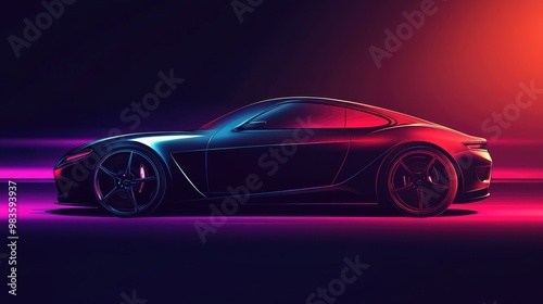 Sporty coupe depicted in a dark setting with dramatic lighting presented as a 2D cartoon illustration photo