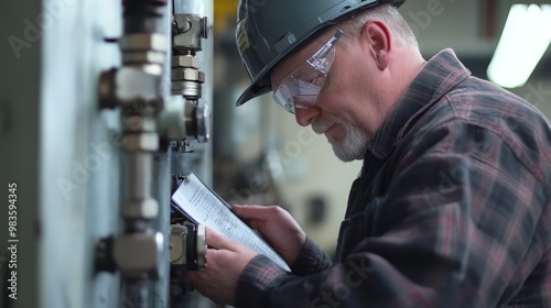 Industrial Worker Checking Equipment with Checklist