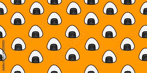 onigiri pattern background. Japanese food seamless pattern. onigiri rice balls illustration. Onigiri Japanese Food Pattern background. Japanese rice balls seamless pattern background.