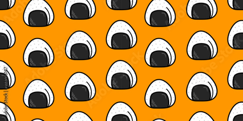 onigiri pattern background. Japanese food seamless pattern. onigiri rice balls illustration. Onigiri Japanese Food Pattern background. Japanese rice balls seamless pattern background.