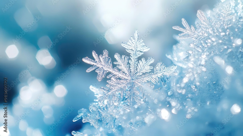 Close-up of a delicate snowflake resting on soft snow, showcasing intricate patterns and shimmering ice crystals in a winter landscape. Close-up of a delicate snowflake resting on soft snow, showcasing intricate patterns and shimmering ice crystals in a winter landscape.