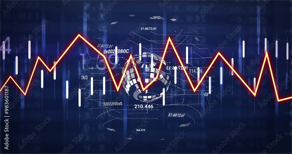 Naklejka premium Image of data processing and network of connections over globe on black background