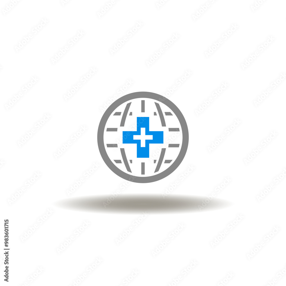 Obraz premium Vector illustration of earth globe with medical cross. Icon of online pharmacy. Symbol of global healthcare.