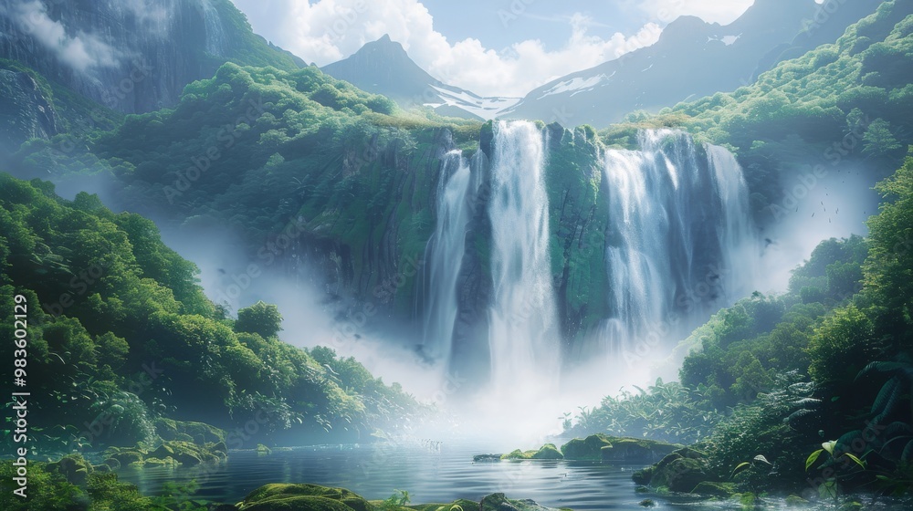 Fototapeta premium 滝のある風景,Generative AI AI画像