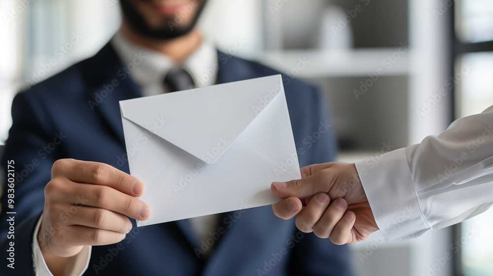Successful businessman receiving envelope with salary raise or bonus, expressing joy and satisfaction. Corporate reward, financial incentive, and career advancement concept in professional workplaces. Successful businessman receiving envelope with salary raise or bonus, expressing joy and satisfaction. Corporate reward, financial incentive, and career advancement concept in professional workplaces.
