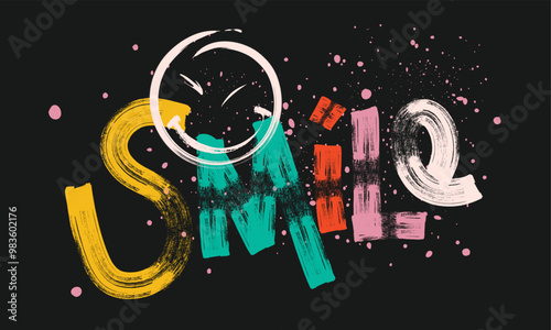 brushed Smile always typography print, Smile always slogan print design with happy face emoji icon in graffiti style, grunge Smile always slogan, Smile always slogan print design with happy face emoji