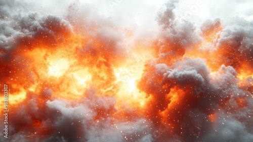 Explosive scene with fiery clouds and sparks in a dramatic sky.