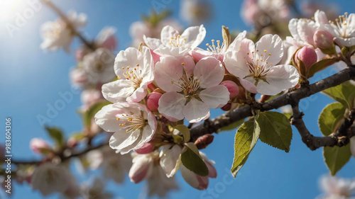 Apple blossom against clear blue sky background