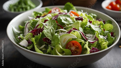 Bowl of fresh green salad background