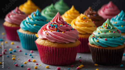 Cupcakes with colorful frosting background