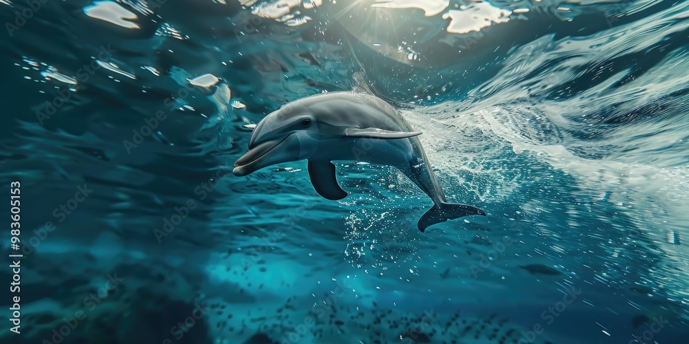 Naklejka premium Leaping Dolphin in Pristine Waters