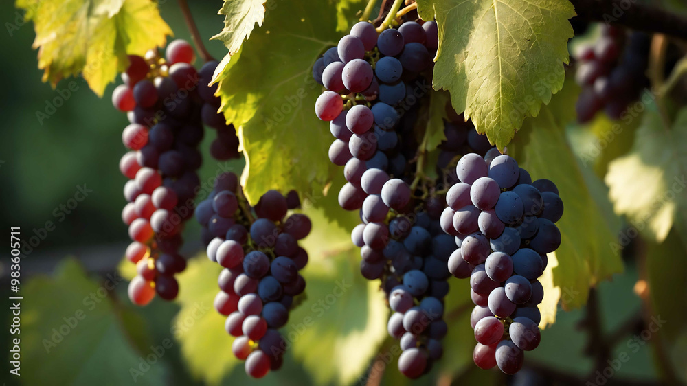 Grapes ripening on vine background Grapes ripening on vine background