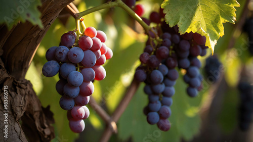 Grapes ripening on vine background