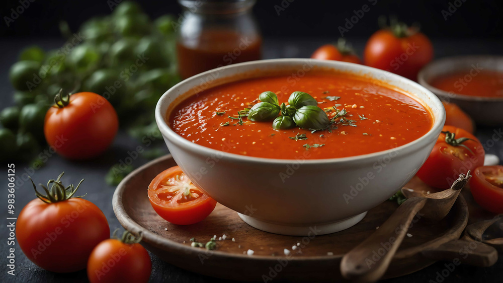 Hot bowl of tomato soup background Hot bowl of tomato soup background