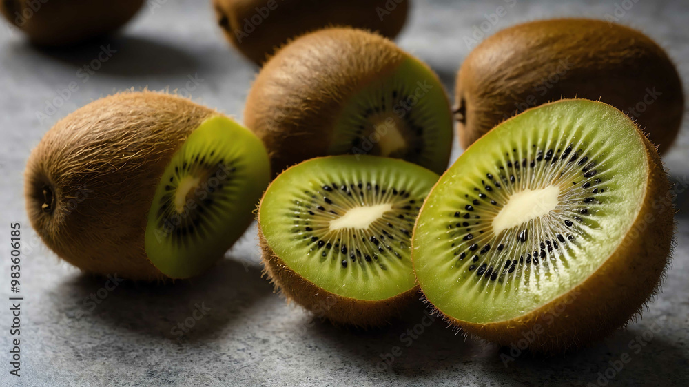 Fototapeta premium Kiwi fruit on ceramic tile background