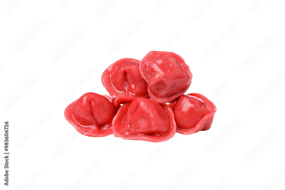 PNG, Cooked pink dumplings, isolated on white background PNG, Cooked pink dumplings, isolated on white background