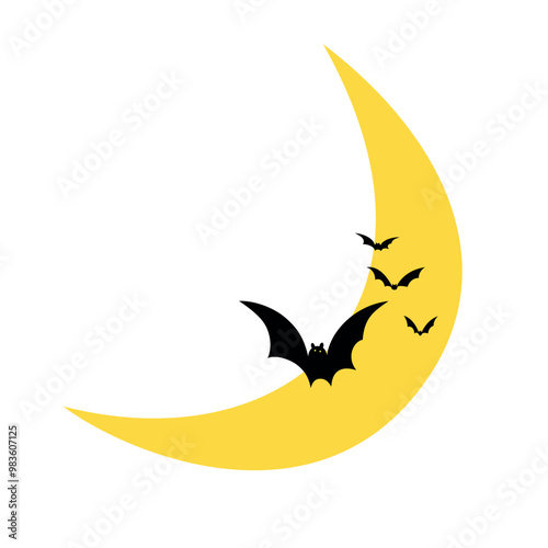 Art & Illustration. Illustration of Moon, Crescent Moon, Moon and Bat