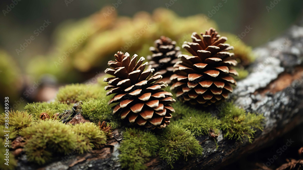 Rustic pine cones and moss background Rustic pine cones and moss background