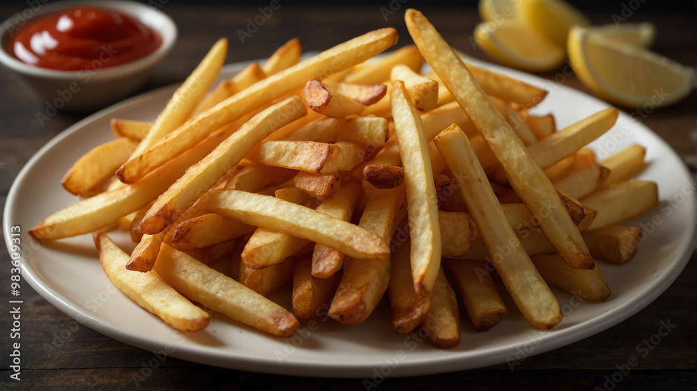 Stack of french fries on plate background Stack of french fries on plate background
