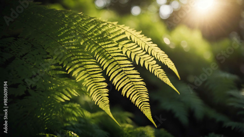 Obraz na plátně Sun dappled fern leaves outdoors background