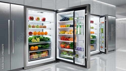 Fototapeta Naklejka Na Ścianę i Meble -  Fresh and Organized A Peek Inside a Well-Stocked Refrigerator