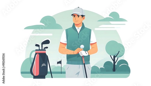 golf player. flat design illustration of a golf player  photo