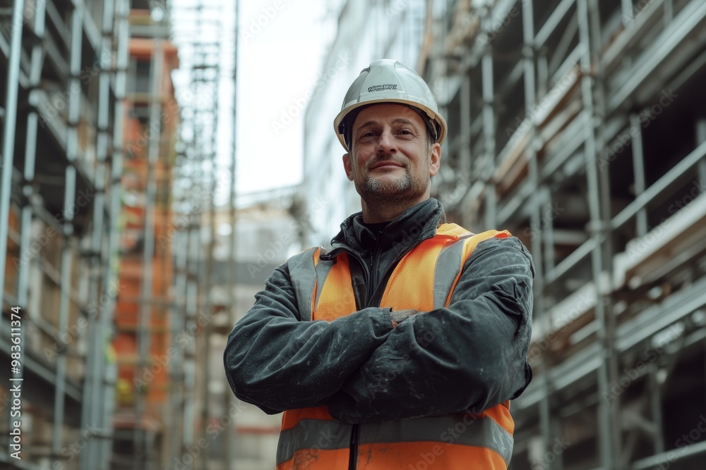 Confident Male Construction Worker on Job Site Confident Male Construction Worker on Job Site