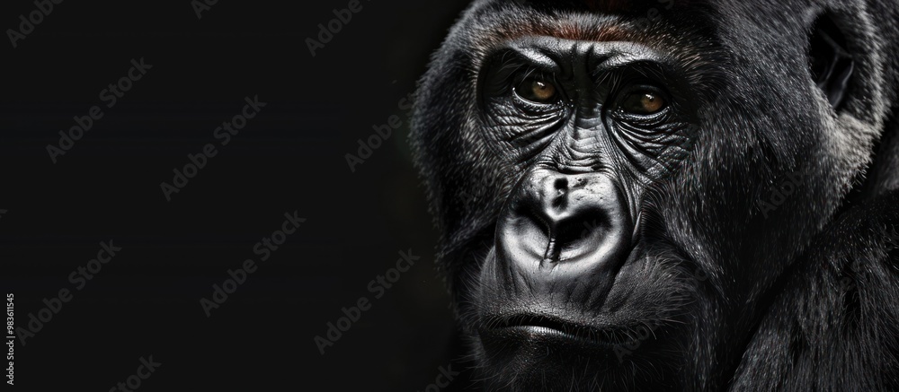 Close up view of mountain gorilla on black background Close up view of mountain gorilla on black background