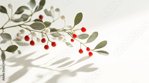 Wallpaper Mural a mistletoe sprig with delicate red and white berries against an isolated white background Torontodigital.ca