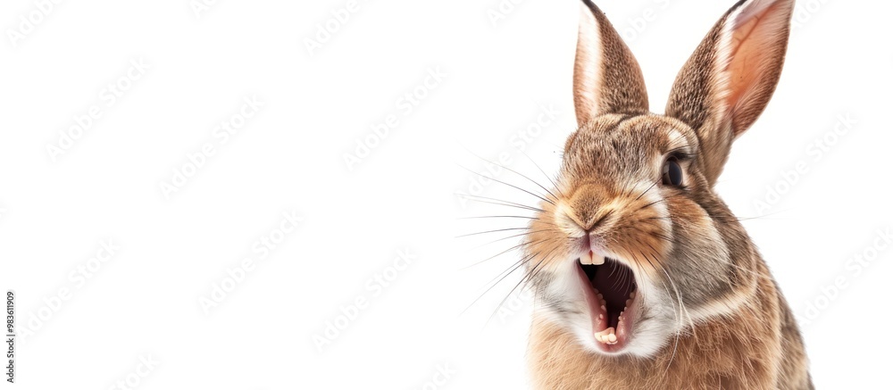 Obraz premium Close-up of rabbit teeth on white background