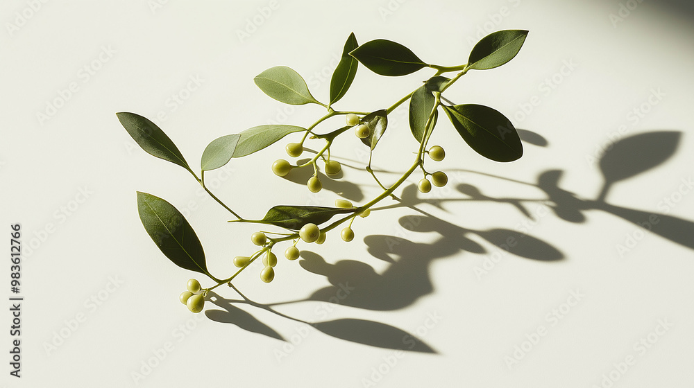 a mistletoe sprig accented with golden ornaments against an isolated white background a mistletoe sprig accented with golden ornaments against an isolated white background