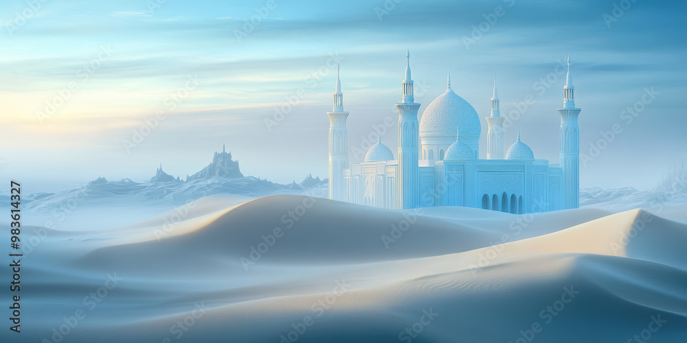 Obraz premium White Mosque in Desert Landscape with Blue Sky