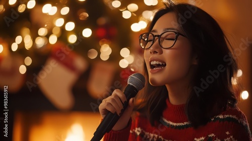 woman singing into microphone