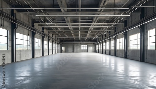 Vast Industrial Canvas: A Minimalistic Space Evoking Potential for Creativity and Transformation