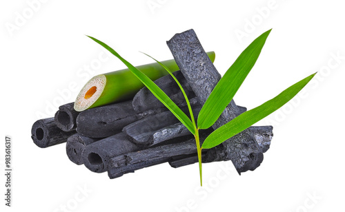 Natural bamboo charcoal isolated on transparent png
