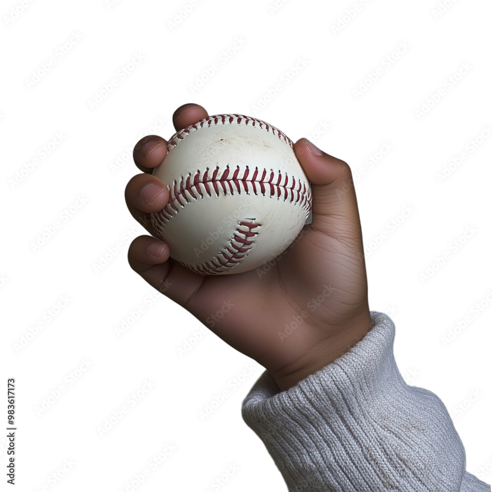 Hand holding a baseball with a firm grip, isolated on a transparent background Hand holding a baseball with a firm grip, isolated on a transparent background