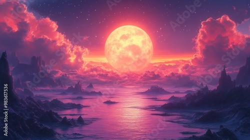 Fantasy Moonrise over a Mystical Landscape