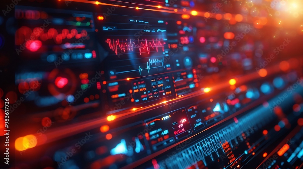 Closeup of an EKG monitor displaying vital signs symbolizing the technology in cardiovascular medicine Closeup of an EKG monitor displaying vital signs symbolizing the technology in cardiovascular medicine