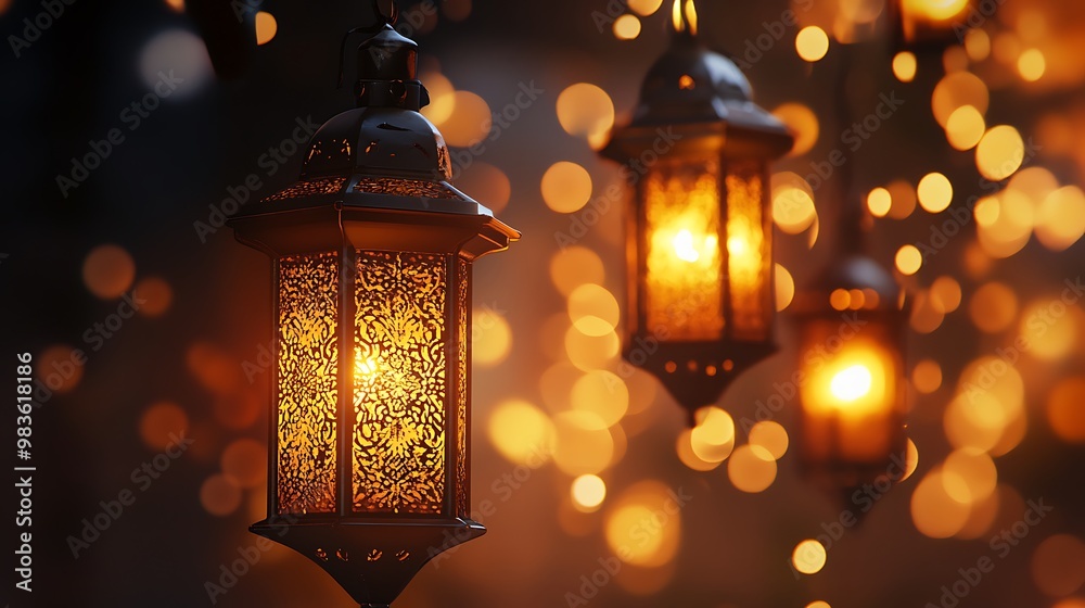 Illuminated Lanterns with Ornate Details Illuminated Lanterns with Ornate Details